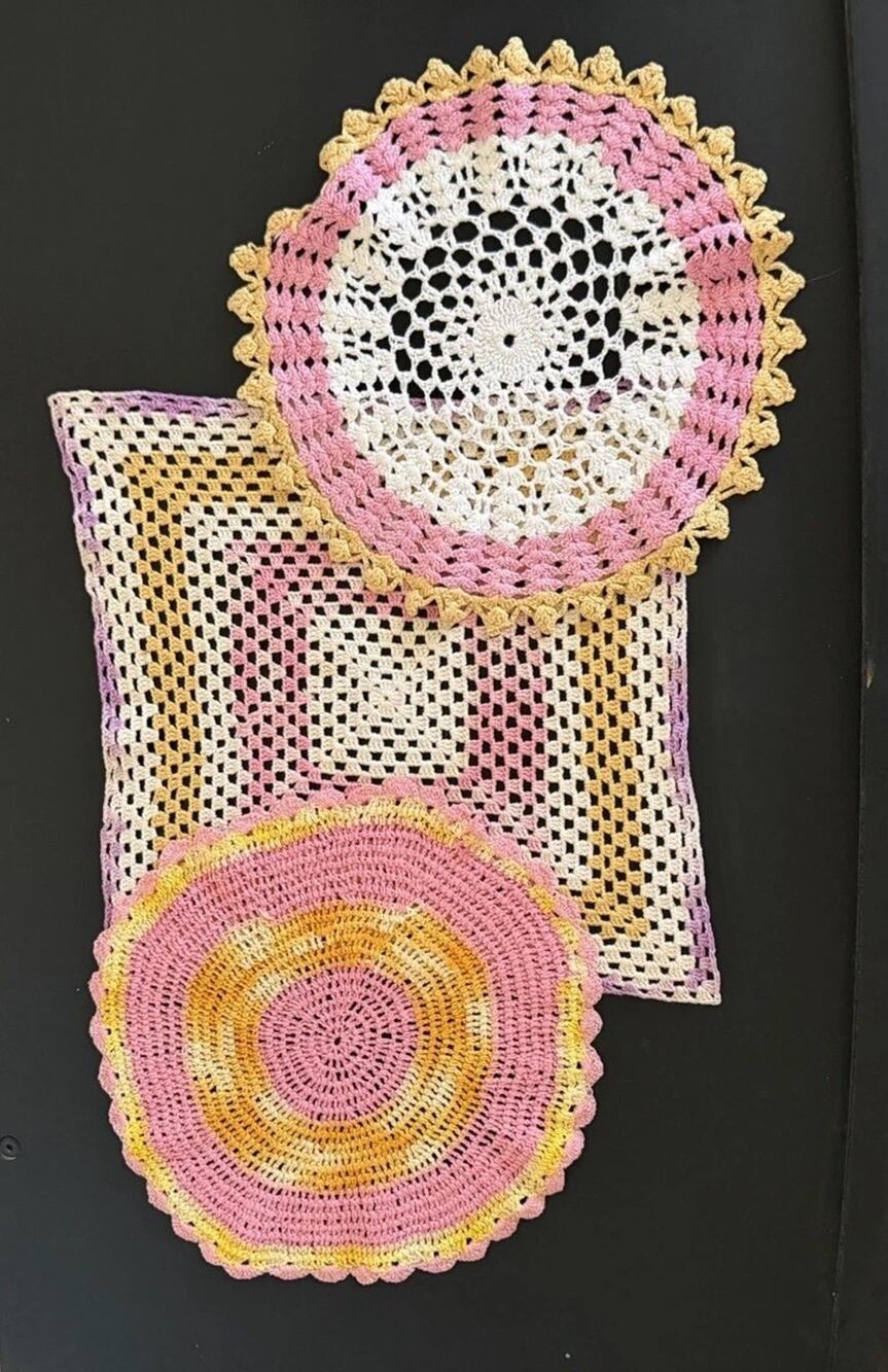 Vintage Crochet Doily Bundle Pink Lavender White Cottage Farmhouse Handmade Deco